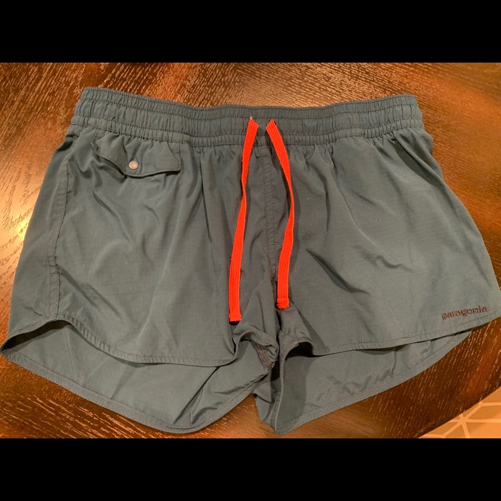 Patagonia Women's Shorts in Teal with Red Accents